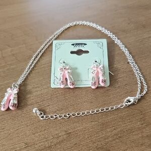 Ballerina Shoe Earring And Necklace Set